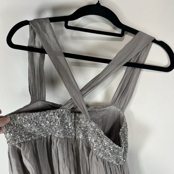 Alice‎ + Olivia Silk Dress Babydoll Sequin Bust  Gray Silver Fairy Glam Sz M - Picture 8 of 9